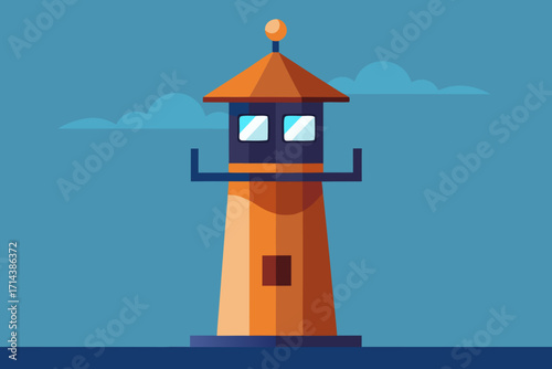 Cartoon lookout tower with a spyglass vector illustration