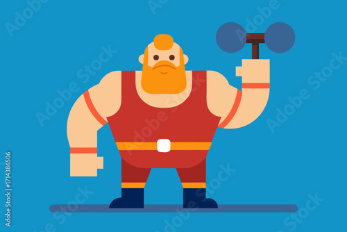 Cartoon strongman hammer game vector illustration