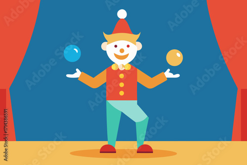 Cartoon clown juggling on a stage vector illustration