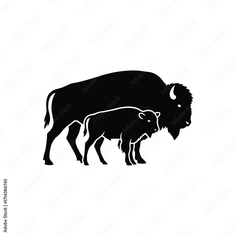 Obraz premium Bison mother and calf silhouette