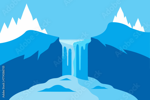 Cartoon frozen waterfall and stream vector illustration