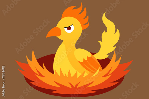 Cartoon phoenix fire nest vector illustration