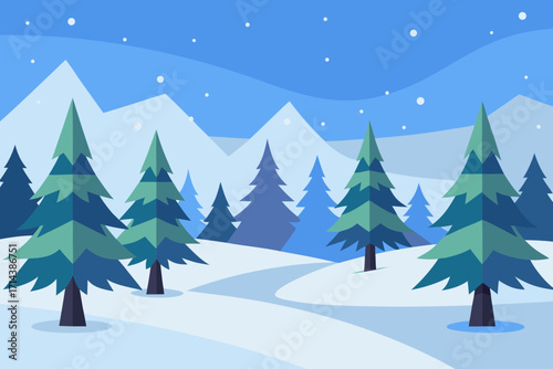 Cartoon snowy pine grove vector illustration