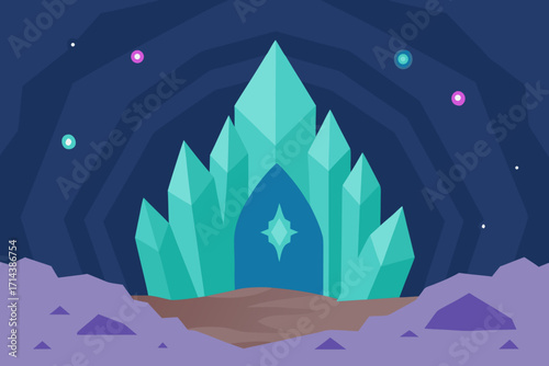 Cartoon crystal cave with sparkles vector illustration