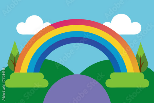 Cartoon enchanted rainbow bridge vector illustration