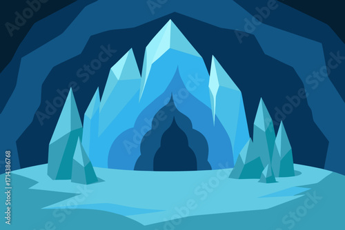 Cartoon frozen crystal cavern vector illustration