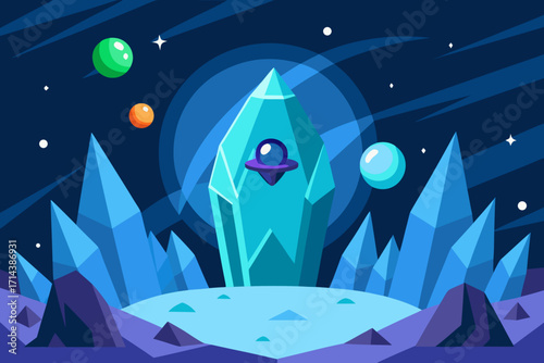 Cartoon crystal alien cave vector illustration