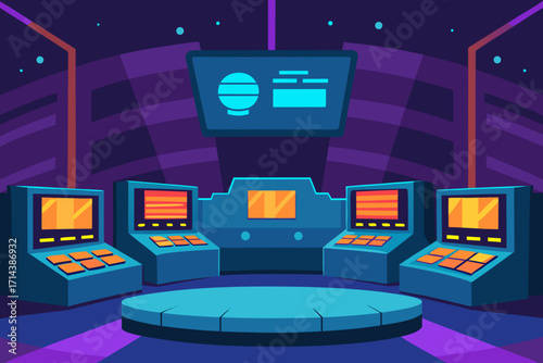 Cartoon cyber arena with screens vector illustration