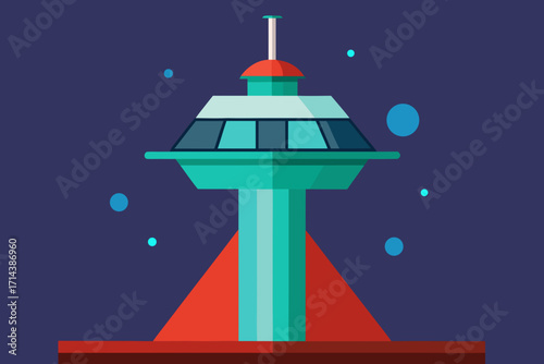 Cartoon space elevator base vector illustration