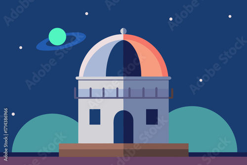 Cartoon galaxy view observatory vector illustration