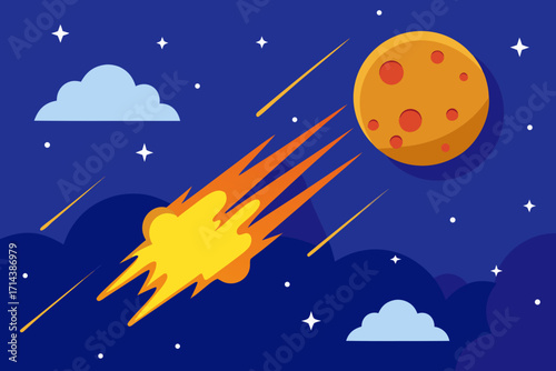 Cartoon meteor shower in the sky vector illustration