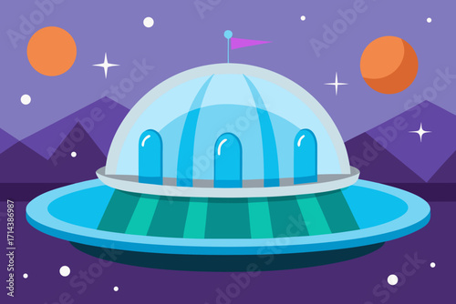 Cartoon futuristic space colony dome vector illustration