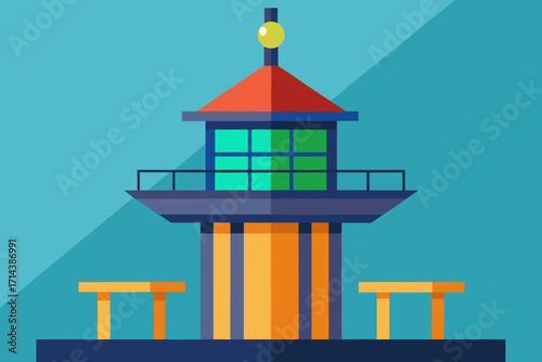 Cartoon futuristic tower balcony vector illustration