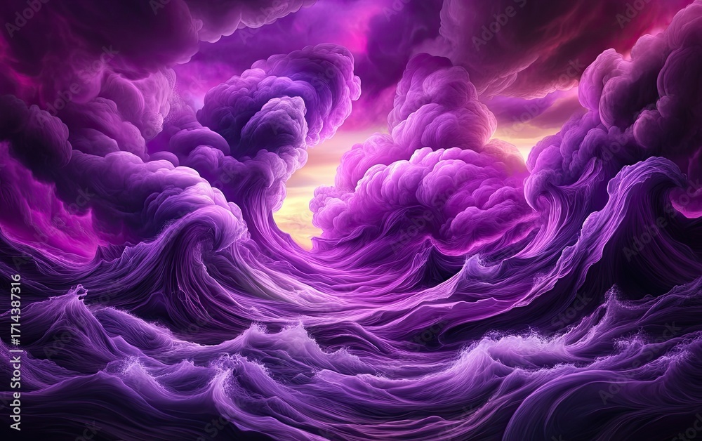 Fototapeta premium Eerie Purple Fog over Black Waves