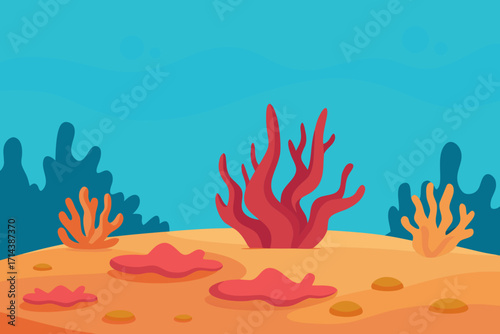 Cartoon coral reef in shallow water vector illustration