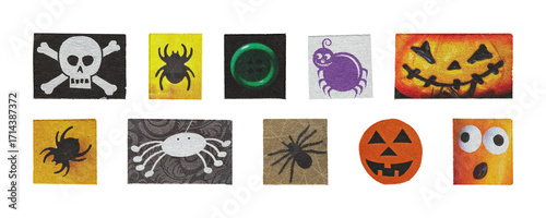 dark halloween horror cutout set with bats ghosts and carved pumpkins, moody png graphics for spooky projects
