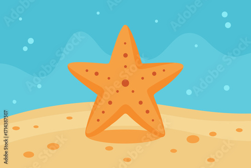 Cartoon starfish on a sandy shore vector illustration