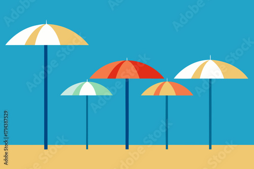 Cartoon beach umbrellas in a row vector illustration