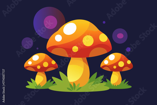 Cartoon enchanted glowing mushrooms vector illustration