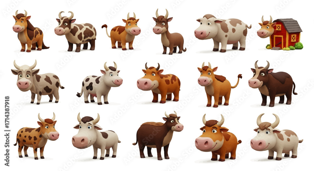 Fototapeta premium Adorable Cartoon Cows A Collection of Cute Farm Animal Illustrations