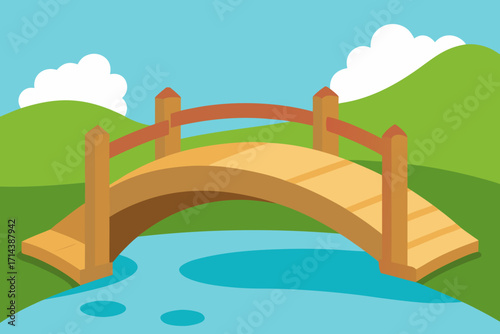 Cartoon wooden bridge over a stream vector illustration
