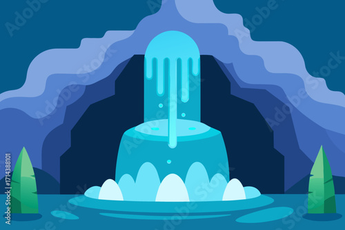 Cartoon enchanted waterfall cave vector illustration