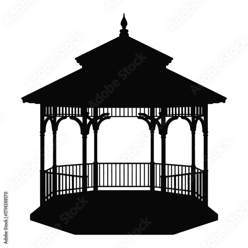 Classic silhouette vector illustration of an ornate gazebo structure scalable eps graphic silhouette vector illustration white background