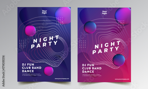 Night dance party music night poster template. Electro style concert disco club party event flyer invitation