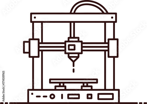 Vector Illustration of a Modern CNC Milling Machine with Precise Spindle and Worktable in Minimalist Style.