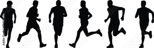 Group of runners silhouette illustration, jogging and fitness training vector design, healthy lifestyle, marathon athletes running activity, exercise concept for sports projects