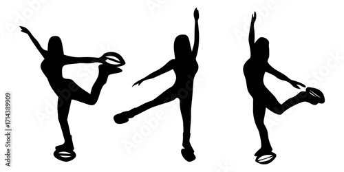 Silhouettes of women performing fitness exercises in kangoo jumps boots. Vector illustration of cardio workout, dance and aerobics training with rebound shoes.