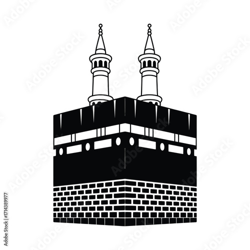 Stylized vector illustration of the kaaba in mecca for islamic graphics and symbolism silhouette vector illustration white background