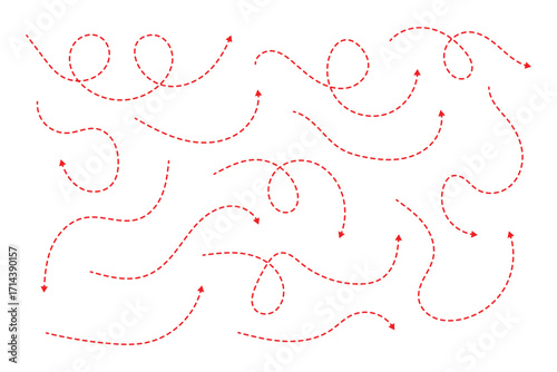 Squiggle line dashed arrow. Dash curved vector editable stroke arrow. Isolated on white background. Vector illustration