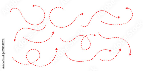Squiggle line dashed arrow. Dash curved vector editable stroke arrow. Isolated on white background. Vector illustration