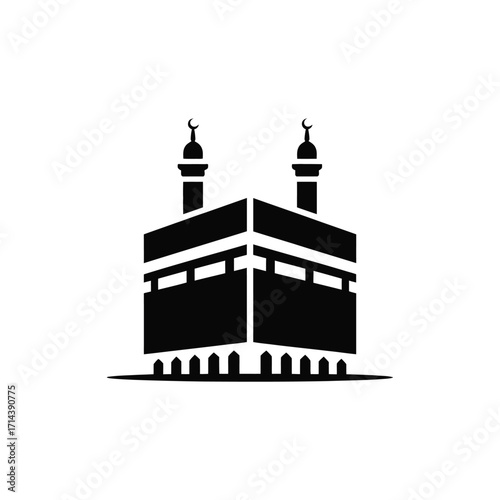 Minimalist black and white vector icon of the kaaba for islamic themes and designs silhouette vector illustration white background