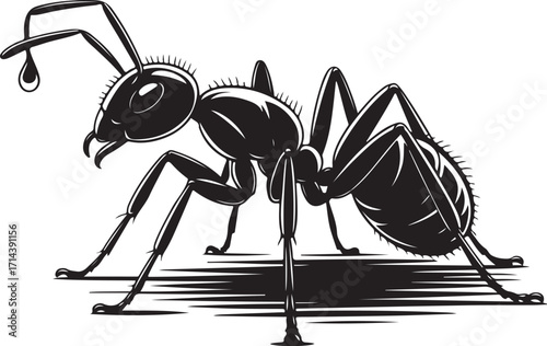  Black silhouette of an ant on a white background, vector shape