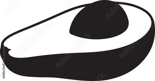  black silhouette of avocado half on white background, vector