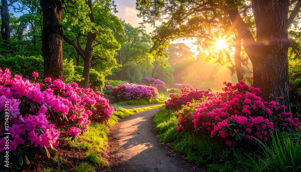 Fototapeta premium A sunlit path through a blossoming garden