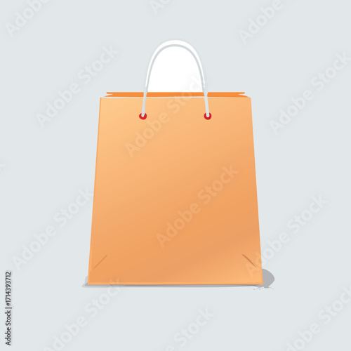 A simple, orange shopping bag with white handles, presented on a light, neutral background.
