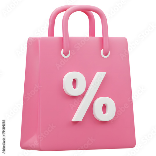 Pink Shopping Bag with Percent Symbol – 3D Sale and Discount Concept isolated on transparent background PNG