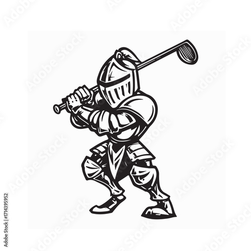 Charming Medieval Knight Playing Golf Vector image on white background