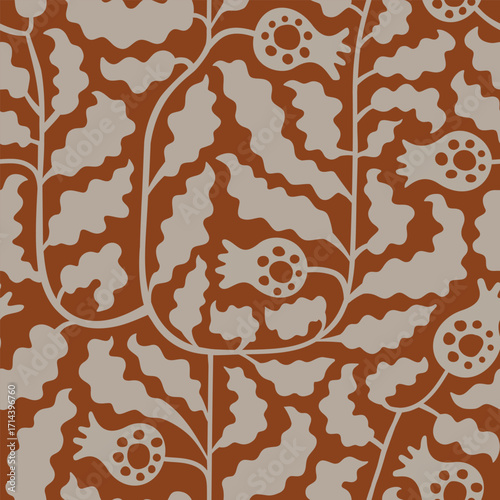 Abstract monochrome geometric botanical pomegranate foliage vector seamless pattern. Black, white leaves, fruits, berries background design for spa, cosmetics, package, wrapping paper