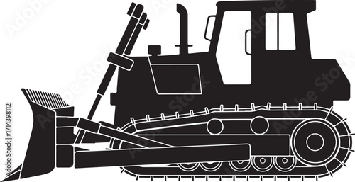  black silhouette of bulldozer on white background, vector