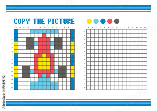 Copy the picture grid drawing worksheet for kids. Pixel art race car