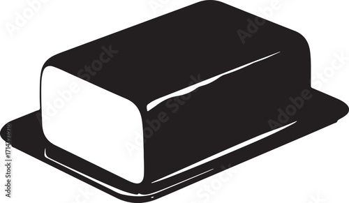 black silhouette of butter slab on white background, vector