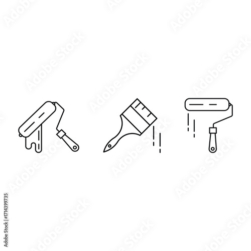 Paint roller, brush stroke icon vector illustration for decorating, dripping tools, wall finish, home improvement, interior, renovation, artwork.