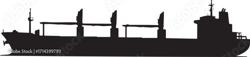 black silhouette of cargo ship on white background, vector