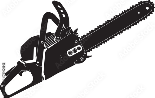  black silhouette of chainsaw on white background, vector