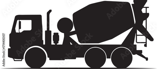  black silhouette of cement mixer truck on white background, vector