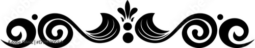 Ornate black and white vector graphic with swirls, dots, and a stylized floral element.